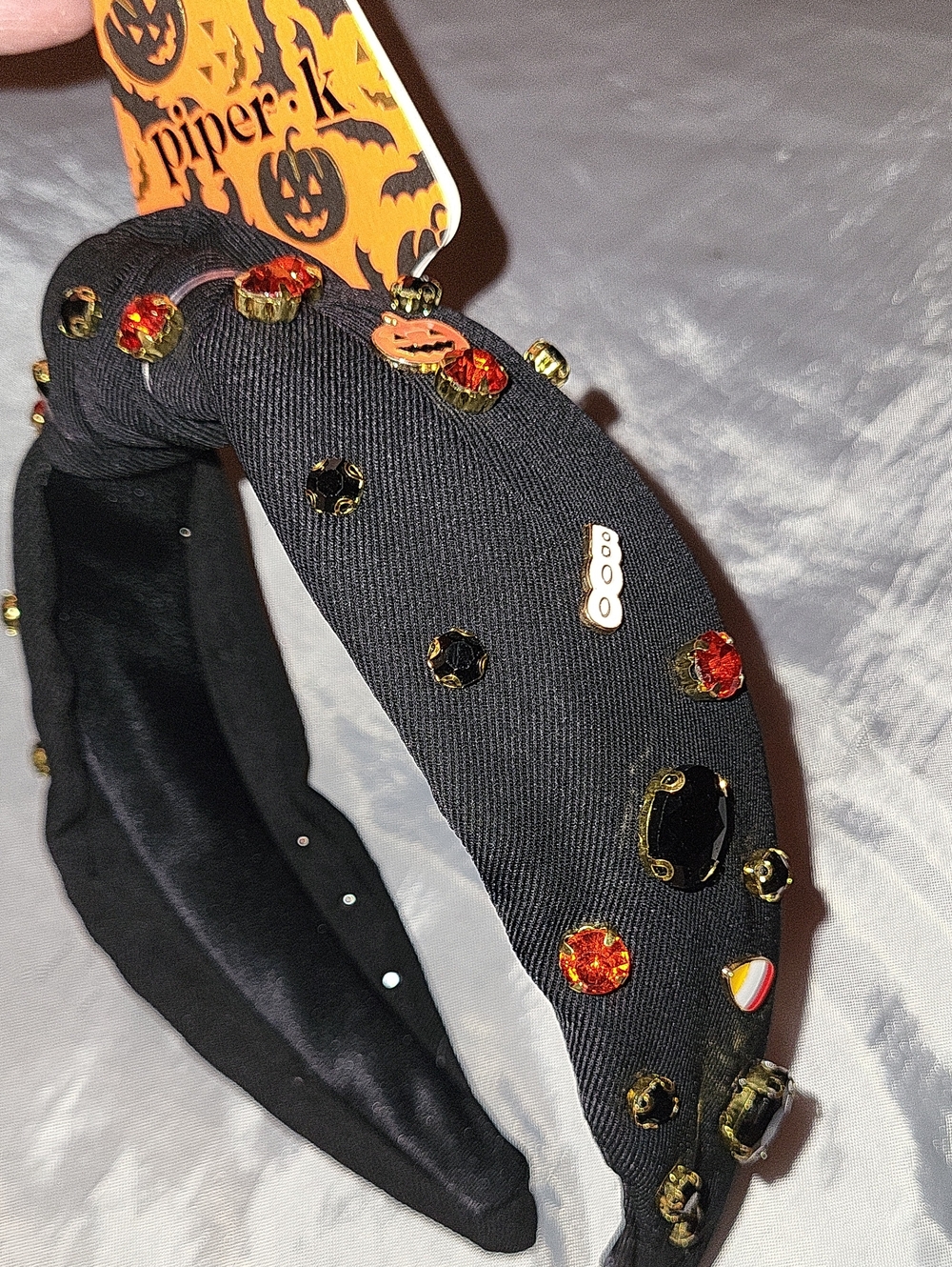 Piper K Black Halloween Pumpkin Gem Halloween Headband
